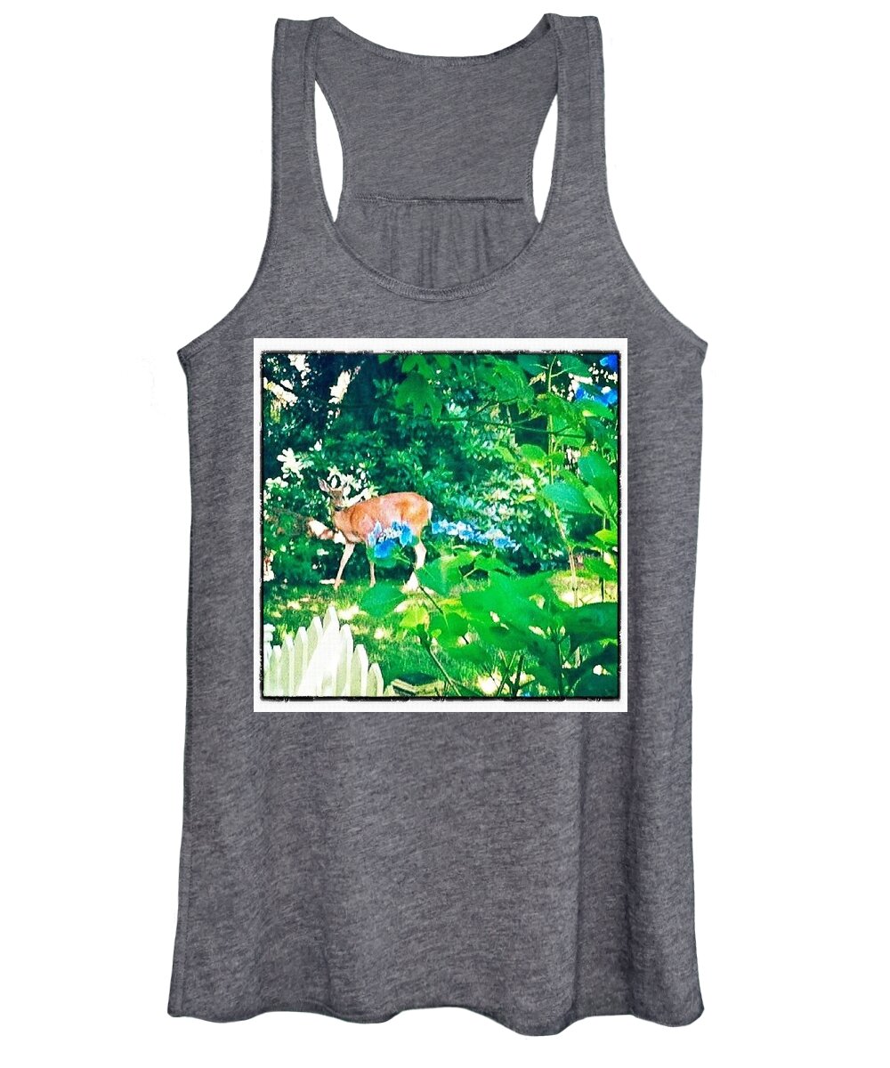 Deer Women's Tank Top featuring the photograph Deer in Our Backyard by Anna Porter