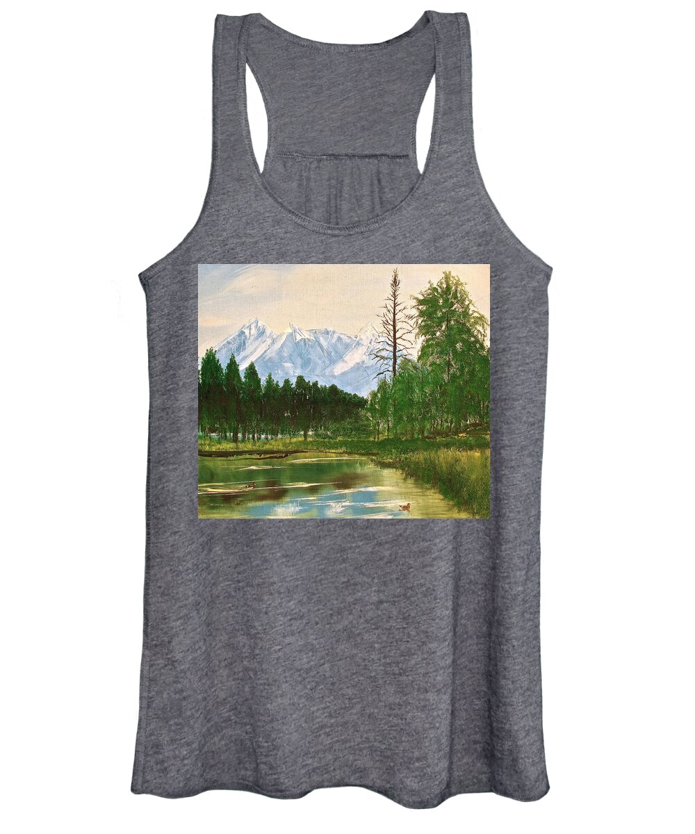 Mountains Women's Tank Top featuring the painting Duck Pond by Frank SantAgata