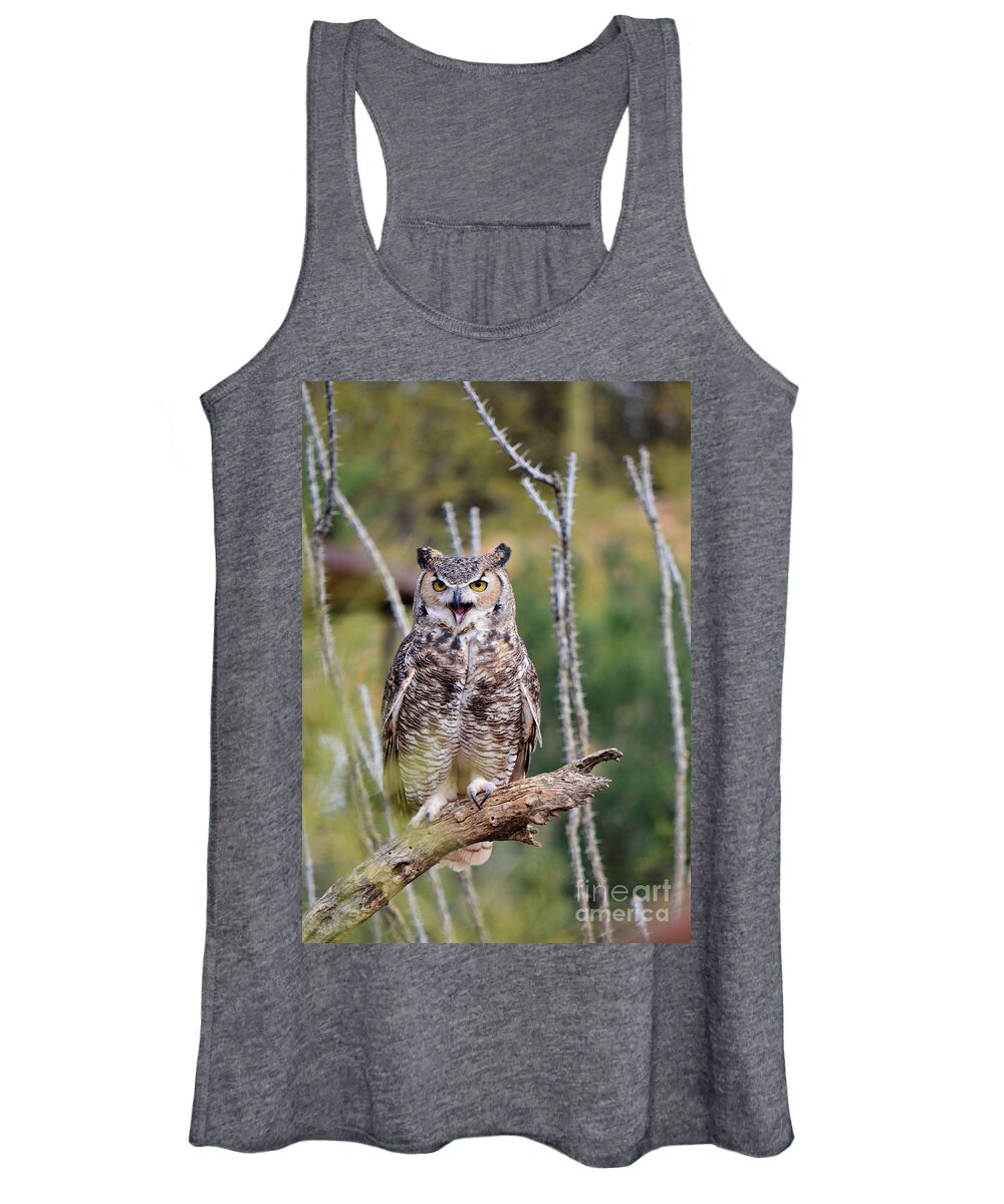 Owl Women's Tank Top featuring the photograph Great Horned Owl by Donna Greene