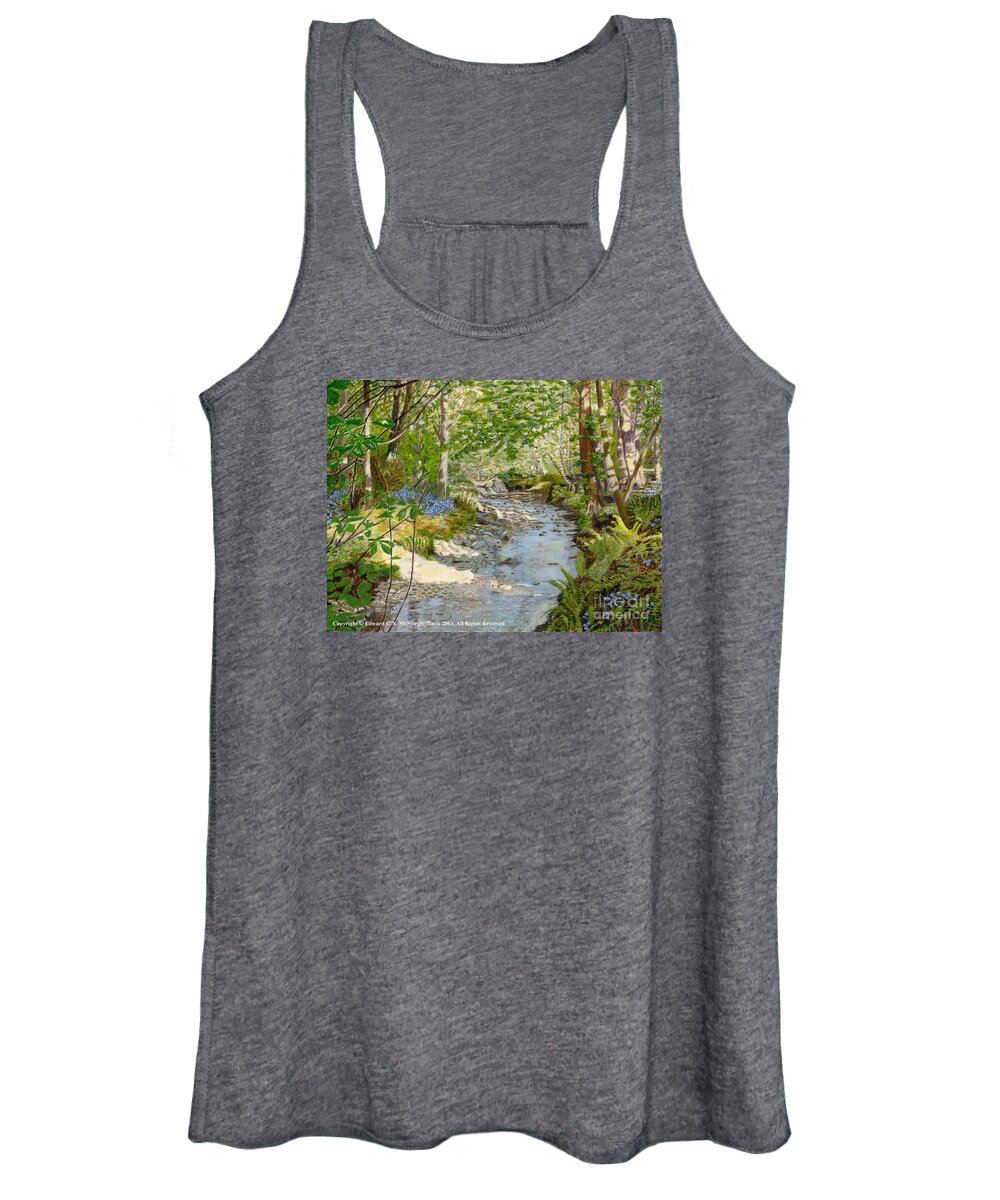 Bluebell Woodland Stream Welsh Landscapes Women's Tank Top featuring the painting Bluebell Woodland Stream Welsh Landscapes by Edward McNaught-Davis