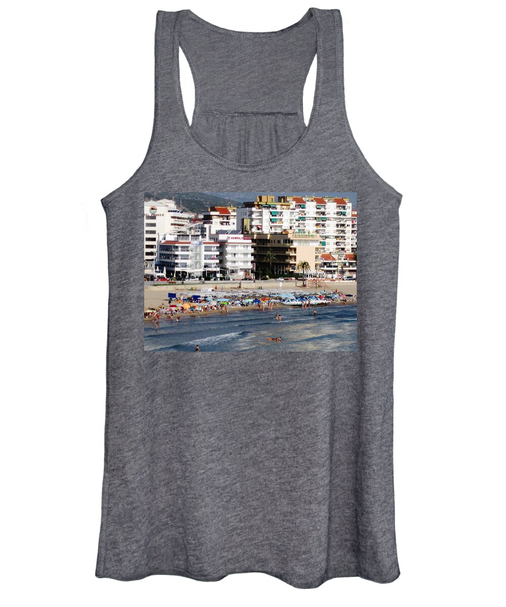 Peniscola Women's Tank Top featuring the photograph Peniscola Beach By Mediterranean Sea in Spain by John Shiron