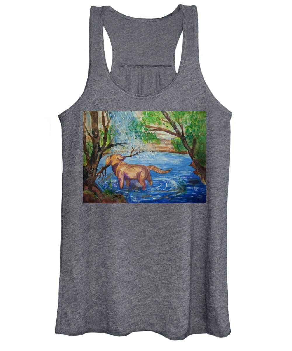 Waterfall Women's Tank Top featuring the painting Playing in the Falls by Ellen Levinson