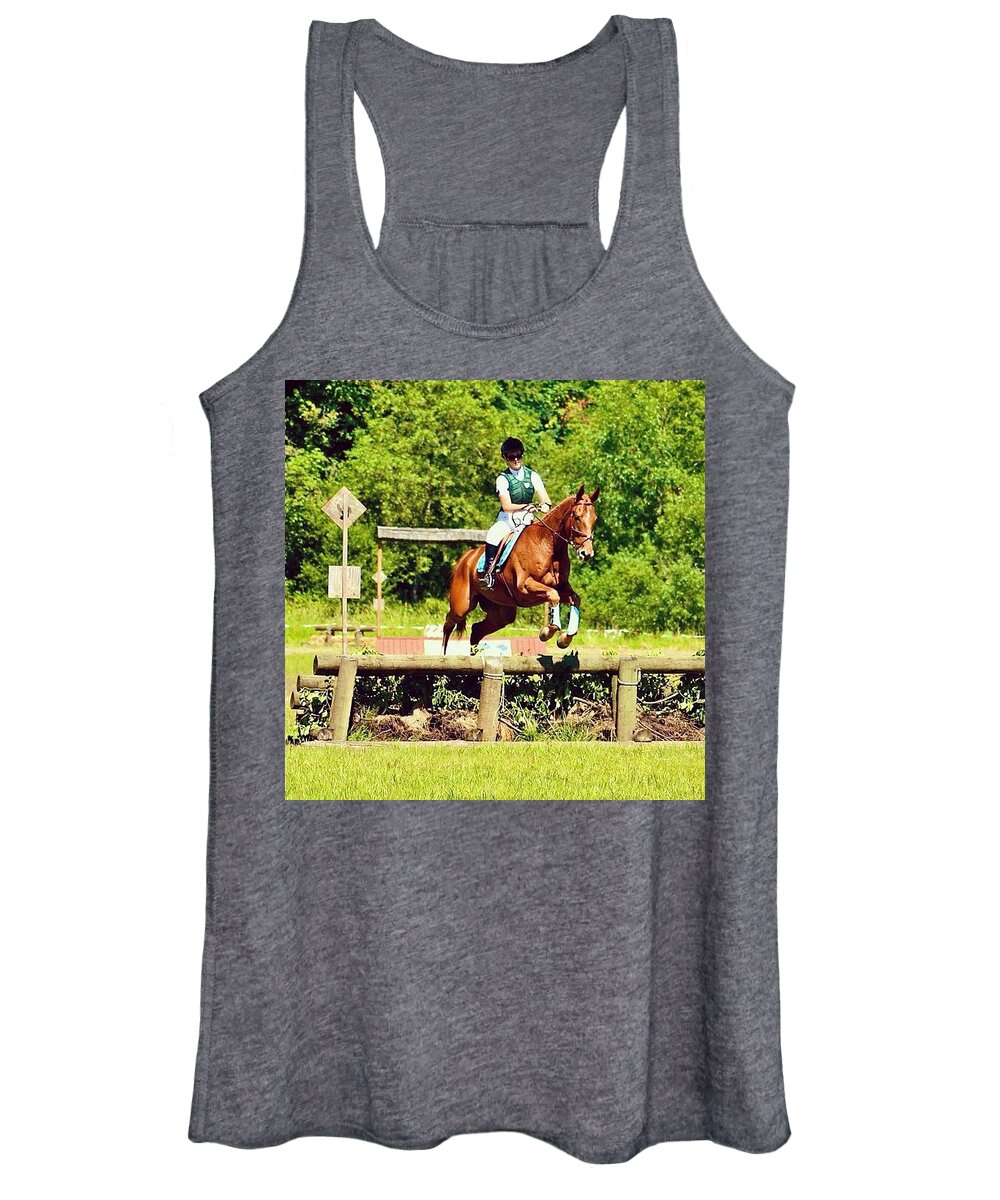 Horses Women's Tank Top featuring the photograph Riding For The Blue-chrissy Porter And by Anna Porter