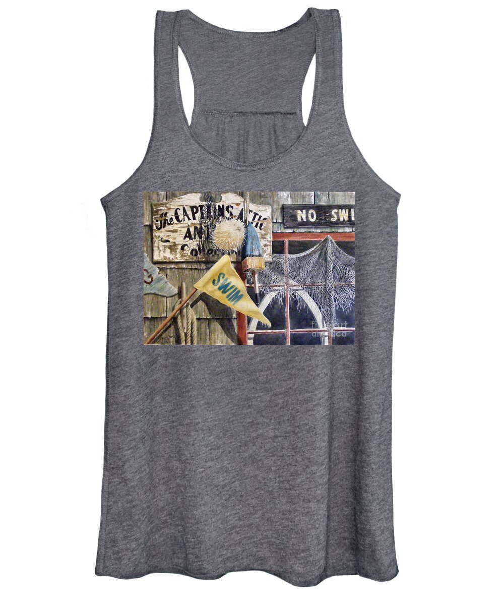 Watercolor Women's Tank Top featuring the painting The Captains Attic sold by Sandy Brindle