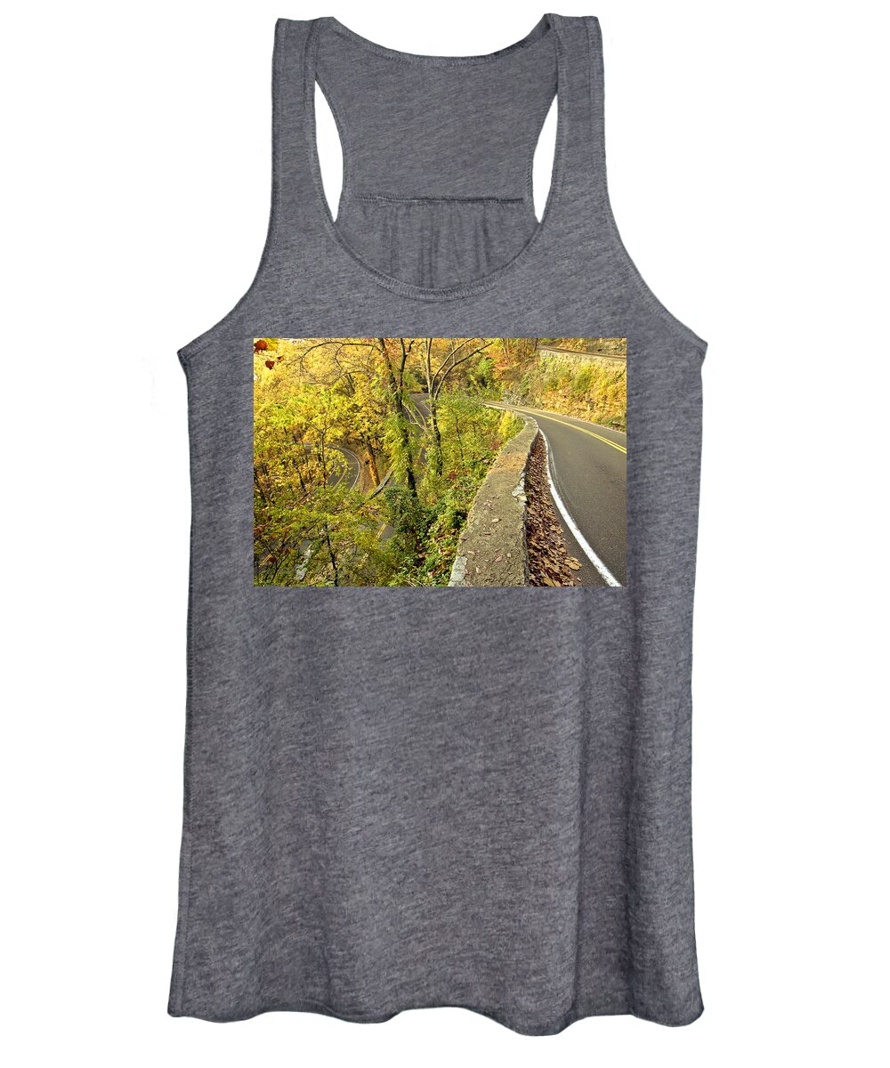 W Road Women's Tank Top featuring the photograph W Road in Autumn by Tom and Pat Cory