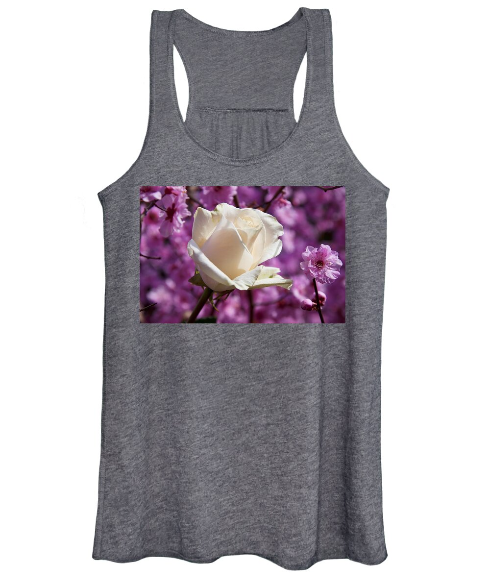 White Rose Women's Tank Top featuring the photograph White rose and plum blossoms by Garry Gay