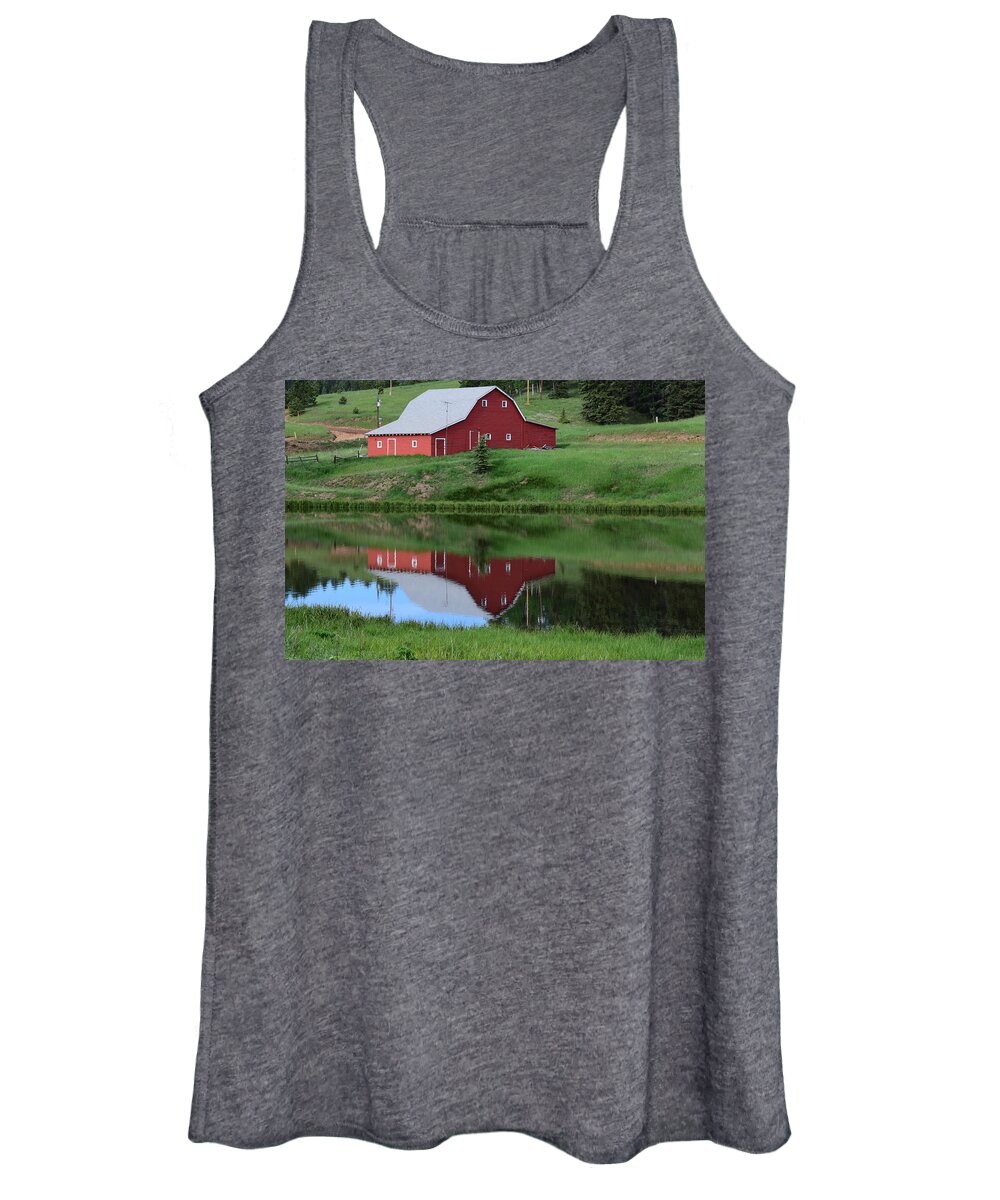 Red Women's Tank Top featuring the photograph Red Barn Burgess Res Divide CO by Margarethe Binkley