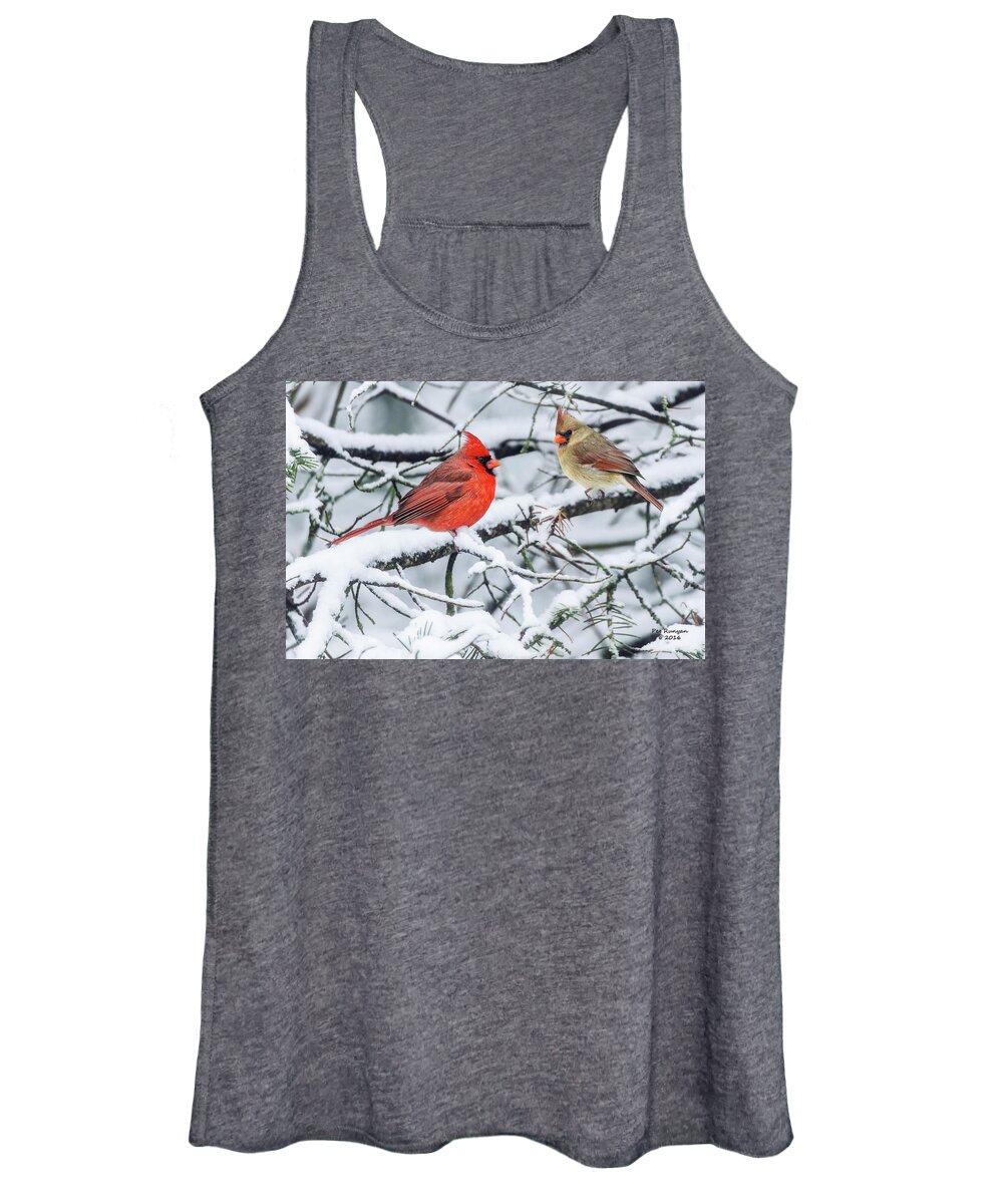 Cardinals In The Snow Women's Tank Top featuring the photograph Cardinal Couple #1 by Peg Runyan
