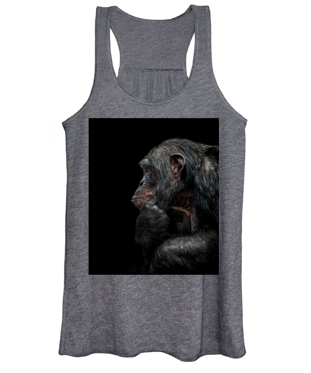 Chimpanzee Women's Tank Top featuring the photograph Contemplation #1 by Paul Neville