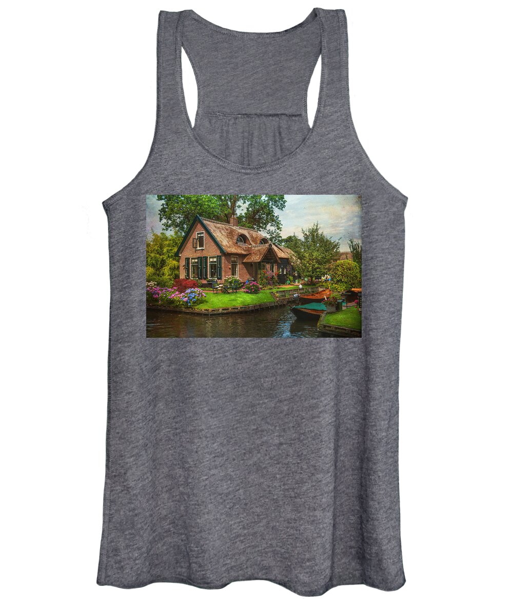 Netherlands Women's Tank Top featuring the photograph Fairytale House. Giethoorn. Venice of the North #1 by Jenny Rainbow