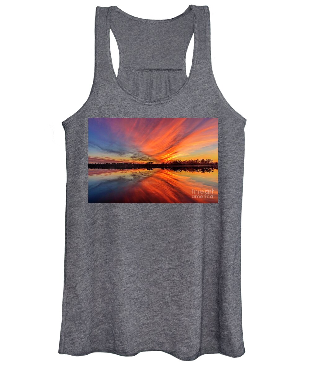 Sunset Women's Tank Top featuring the photograph Fire Water by DJA Images