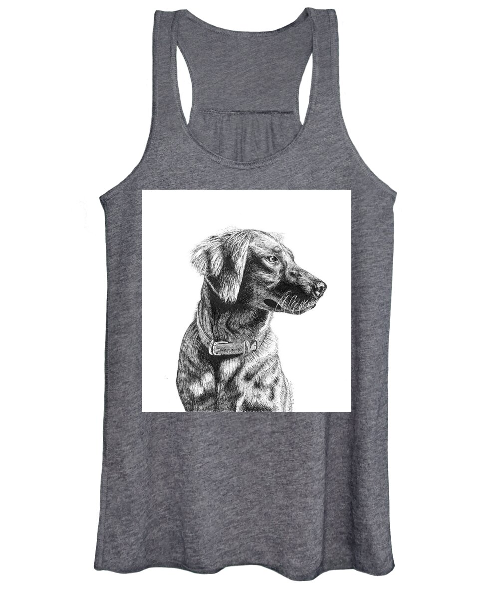 Pen And Ink Women's Tank Top featuring the drawing Golden Retriever #2 by Timothy Livingston