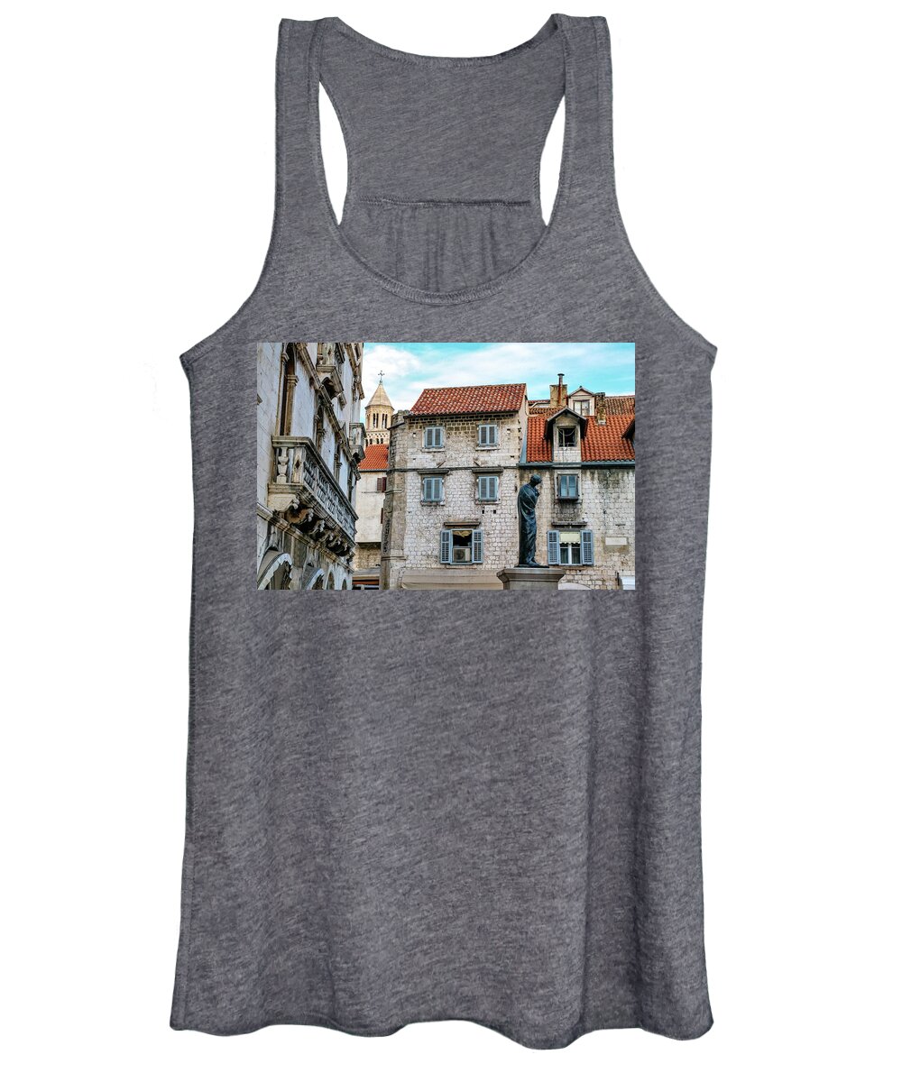 House Women's Tank Top featuring the photograph Houses and Cathedral of Saint Domnius, Dujam, Duje, bell tower Old town, Split, Croatia #1 by Elenarts - Elena Duvernay photo