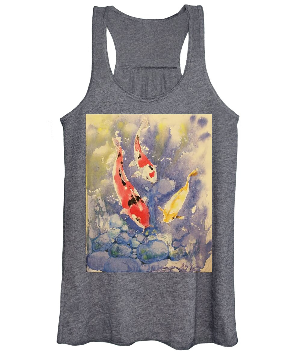  Women's Tank Top featuring the painting Koi Pond #1 by Ping Yan