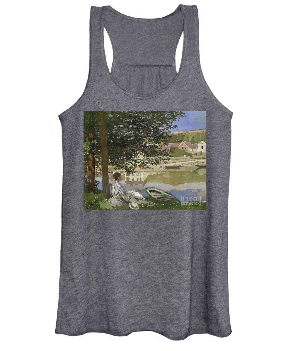 Monet Women's Tank Top featuring the painting On the Bank of the Seine, Bennecourt by Claude Monet