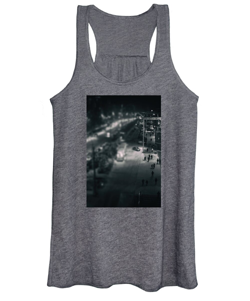 Urban Scene Women's Tank Top featuring the photograph People at Night from Arerial View by John Williams