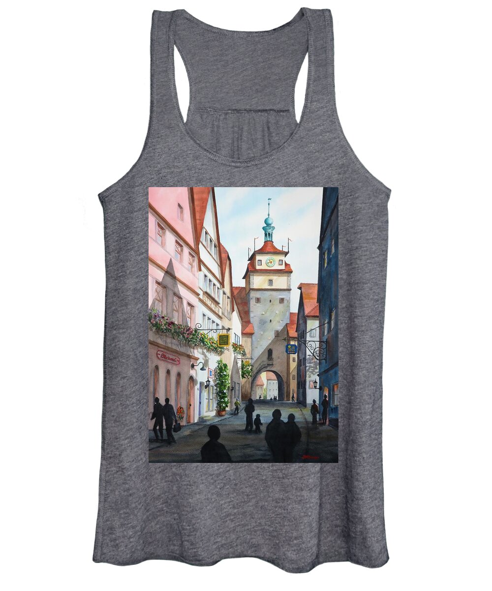Tower Women's Tank Top featuring the painting Rothenburg Tower by Joseph Burger