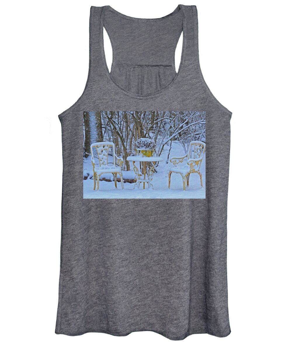 Snowy Sit A Spell Women's Tank Top featuring the photograph Snowy Sit a Spell by PJQandFriends Photography