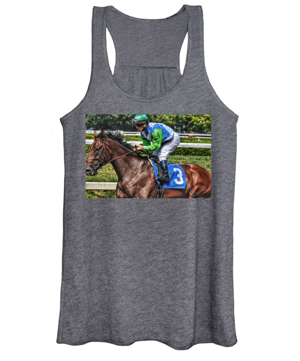 Race Horses Women's Tank Top featuring the photograph Surprise Twist w Javier Castellano #1 by Jeffrey PERKINS