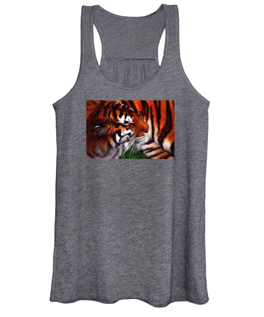 Tiger Women's Tank Top featuring the painting Tiger #1 by Prince Andre Faubert