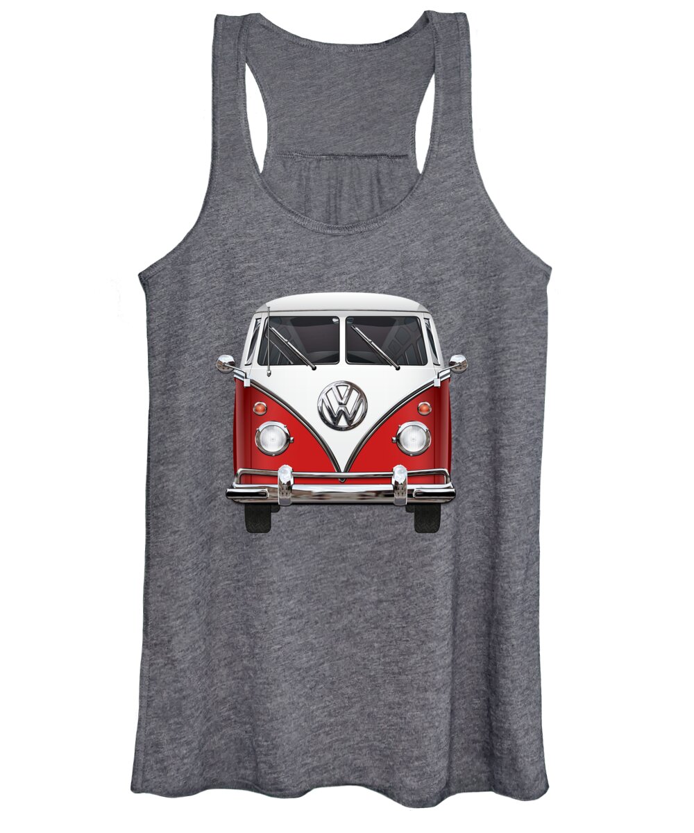 'volkswagen Type 2' Collection By Serge Averbukh Women's Tank Top featuring the photograph Volkswagen Type 2 - Red and White Volkswagen T 1 Samba Bus over Green Canvas by Serge Averbukh