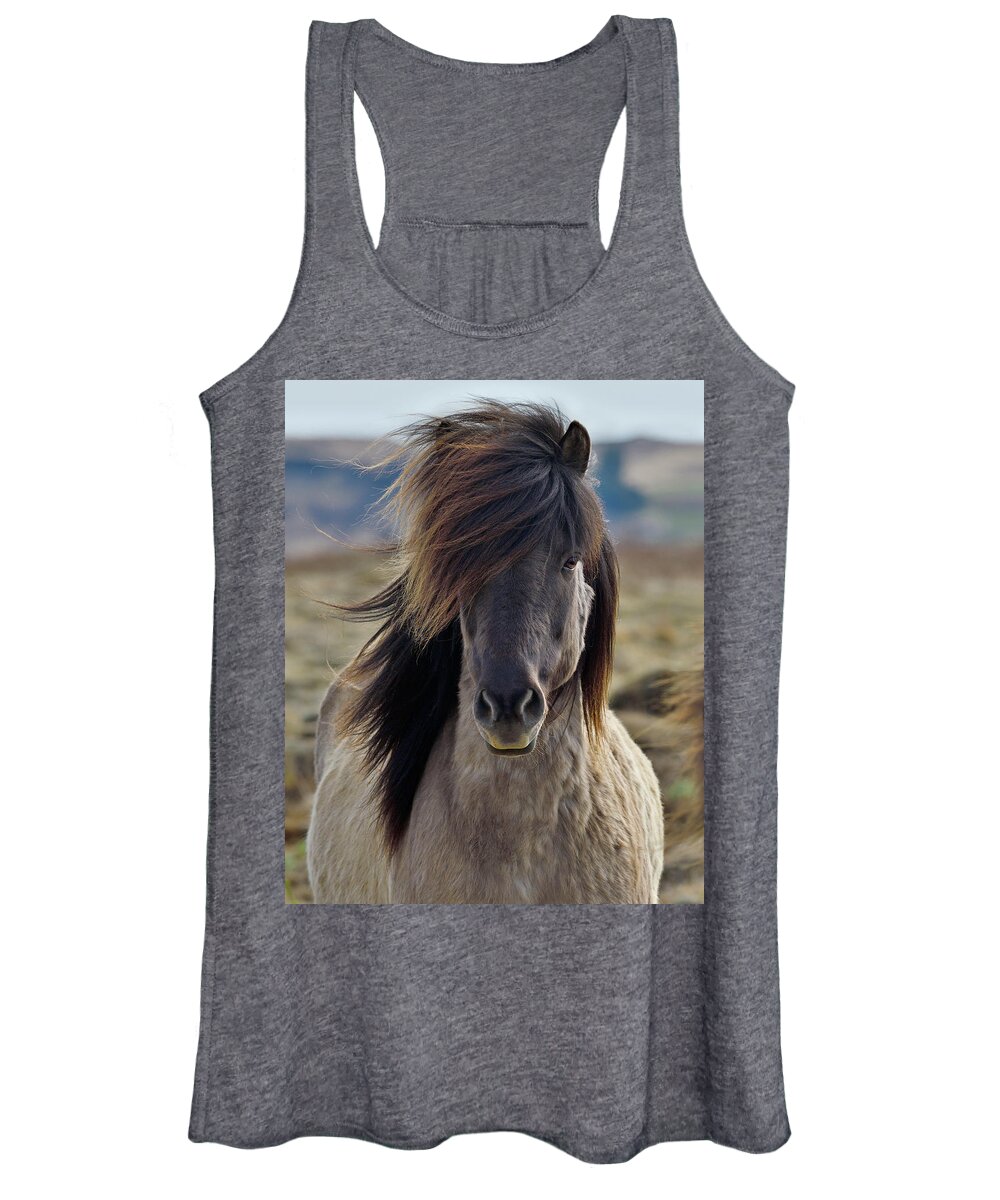 Icelandic Horse Women's Tank Top featuring the photograph Wind Blown #2 by Tony Beck