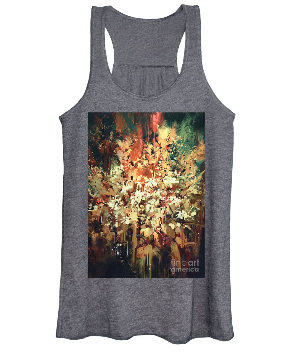 Art Women's Tank Top featuring the painting Abstract Flowers by Tithi Luadthong