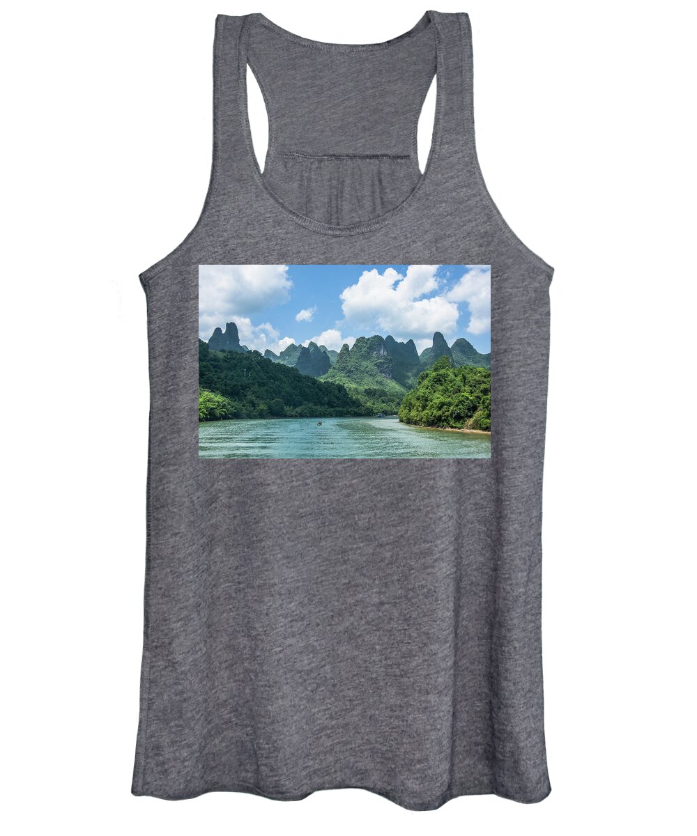 River Women's Tank Top featuring the photograph Lijiang River and karst mountains scenery #20 by Carl Ning