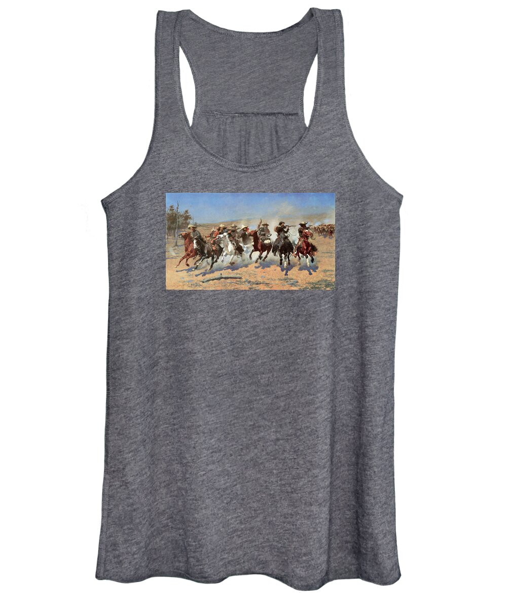 A Dash For The Timber Women's Tank Top featuring the photograph A Dash for the Timber #3 by Frederic Remington