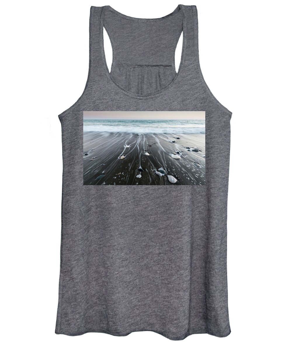 Seascape Women's Tank Top featuring the photograph Pebbles in the beach and flowing sea water by Michalakis Ppalis