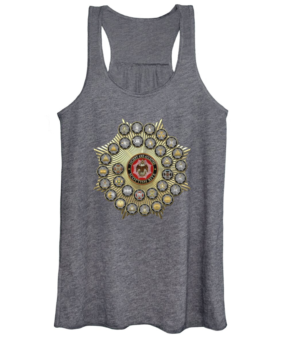 'scottish Rite' Collection By Serge Averbukh Women's Tank Top featuring the digital art 33 Scottish Rite Degrees on Red Leather by Serge Averbukh