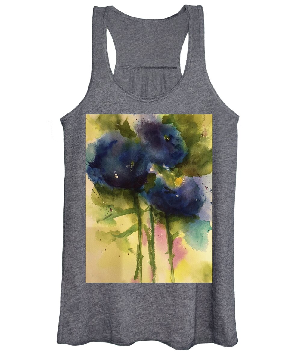 Floral Women's Tank Top featuring the painting Blue Blooms by Bonny Butler