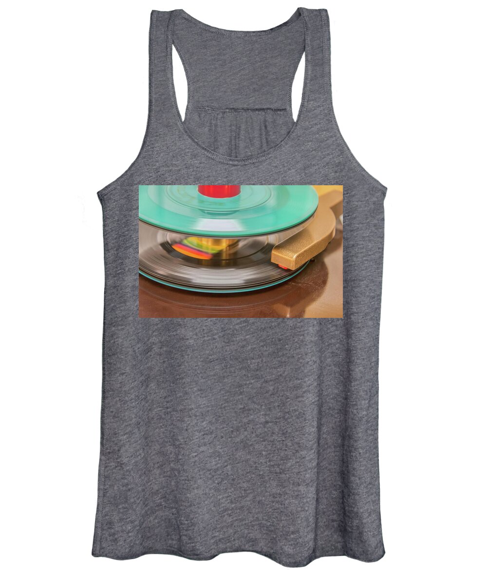 45 Rpm Women's Tank Top featuring the photograph 45 RPM Record in Play Mode by Gary Slawsky