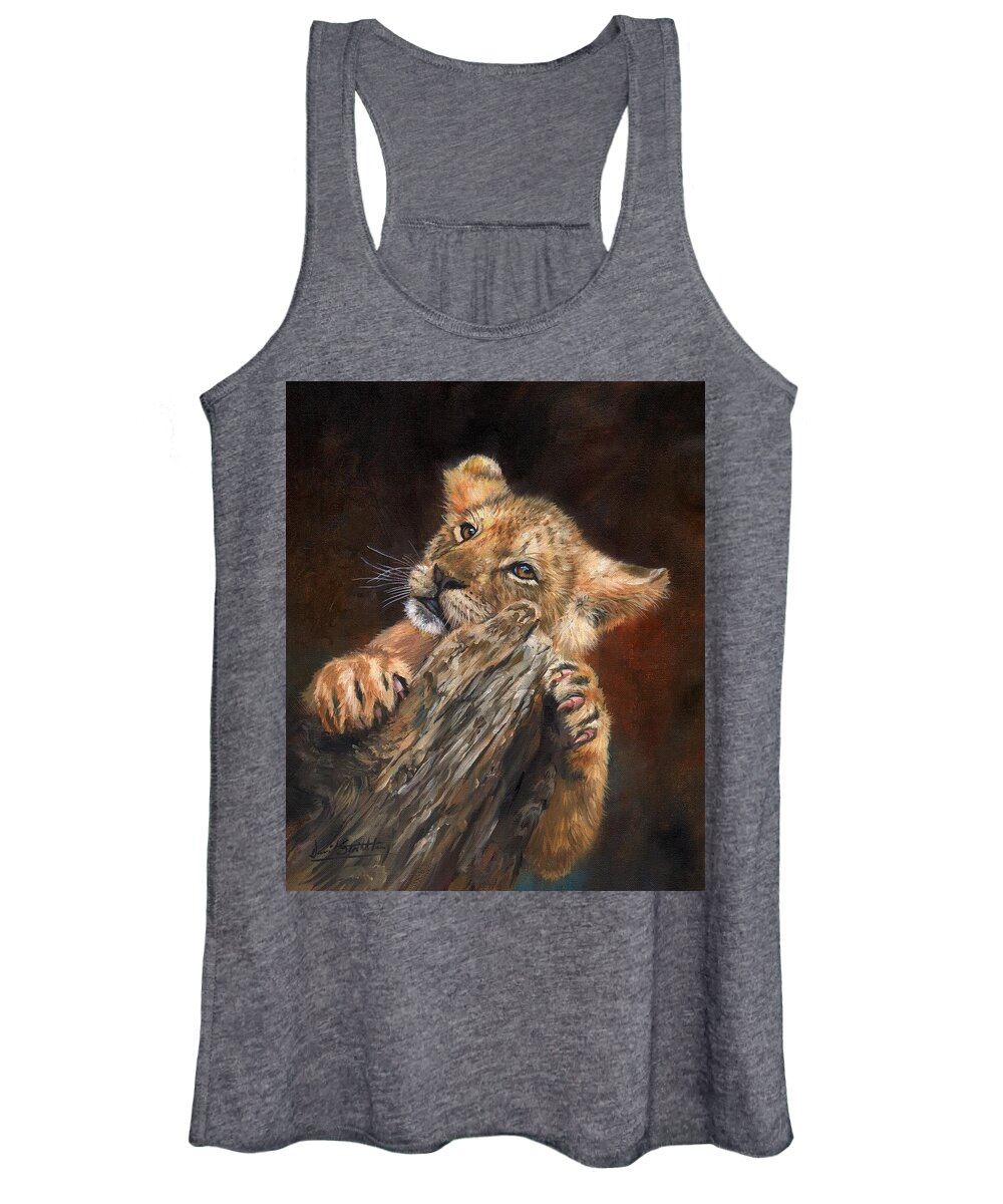 Lion Women's Tank Top featuring the painting Lion Cub #5 by David Stribbling