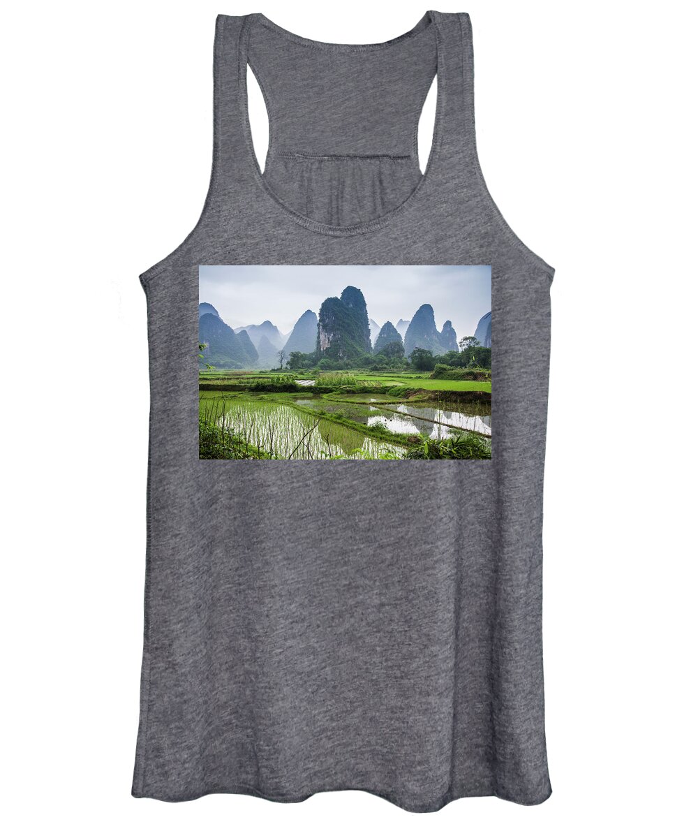 Landscape Women's Tank Top featuring the photograph The beautiful karst rural scenery in spring #6 by Carl Ning
