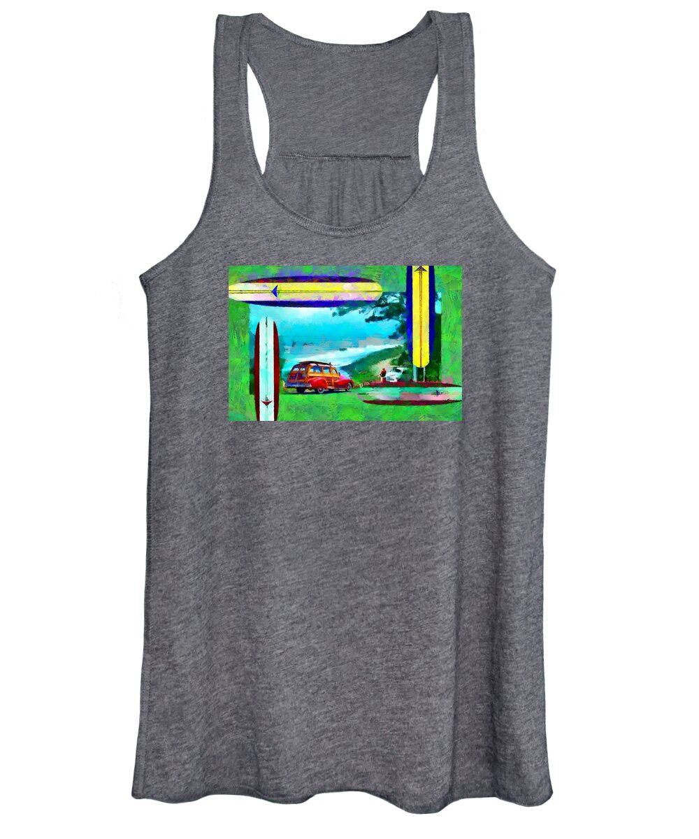 60's Women's Tank Top featuring the digital art 60's Surfing by Caito Junqueira
