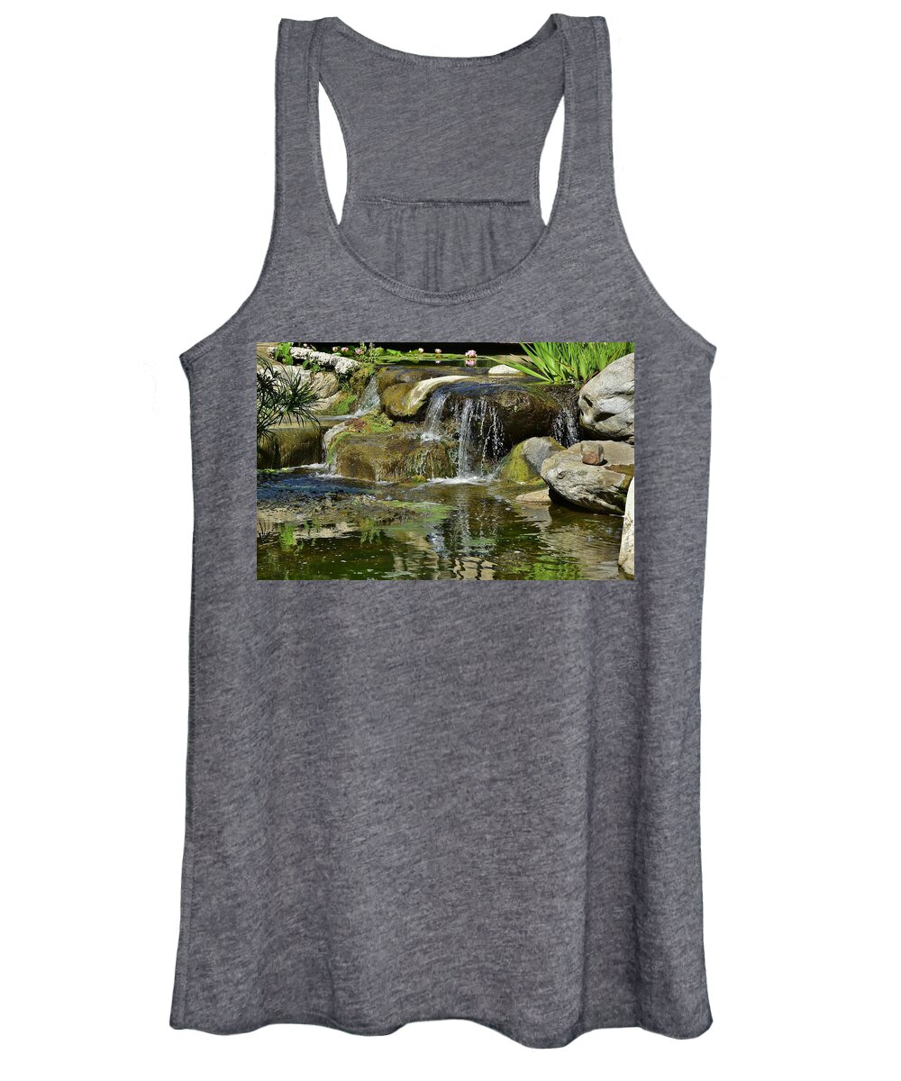 Linda Brody Women's Tank Top featuring the photograph 7 Lily Pond Waterfall I by Linda Brody