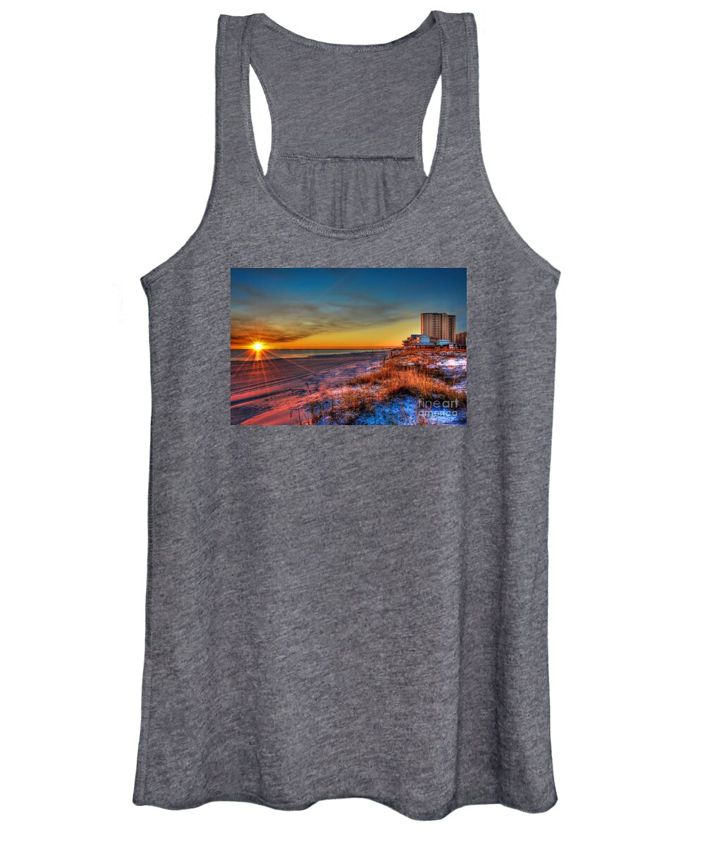 Sunset Women's Tank Top featuring the photograph A December Beach Sunset by Ken Johnson
