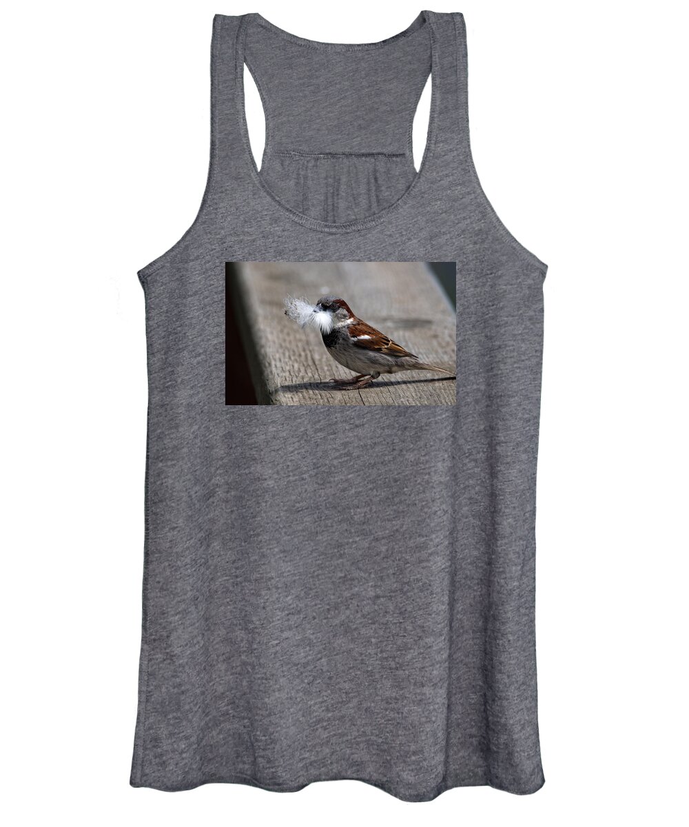 Sparrow Women's Tank Top featuring the photograph A Feather for the Nest by Gary Karlsen