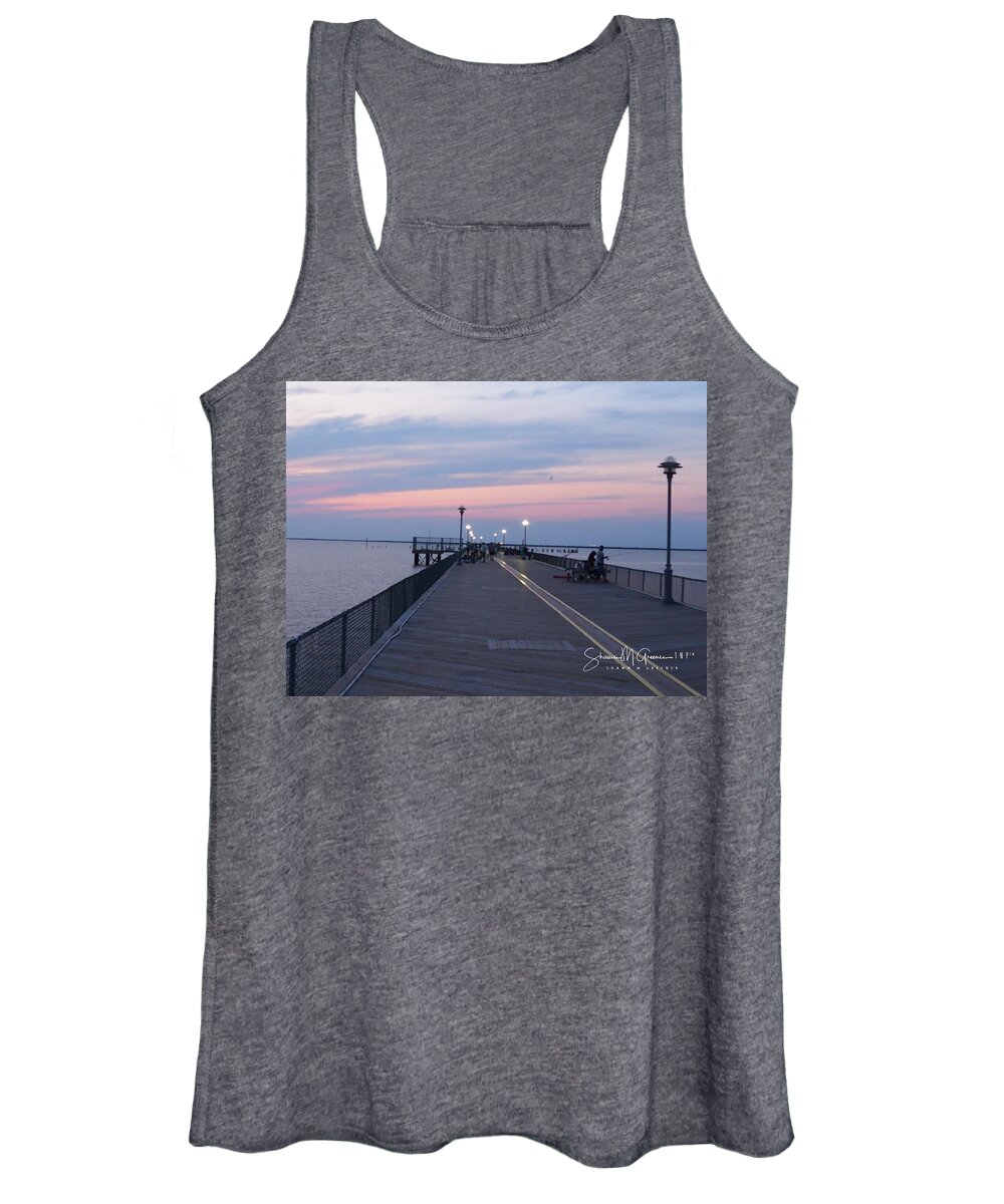 Pier Women's Tank Top featuring the photograph A final walk on the fishing pier by Shawn M Greener