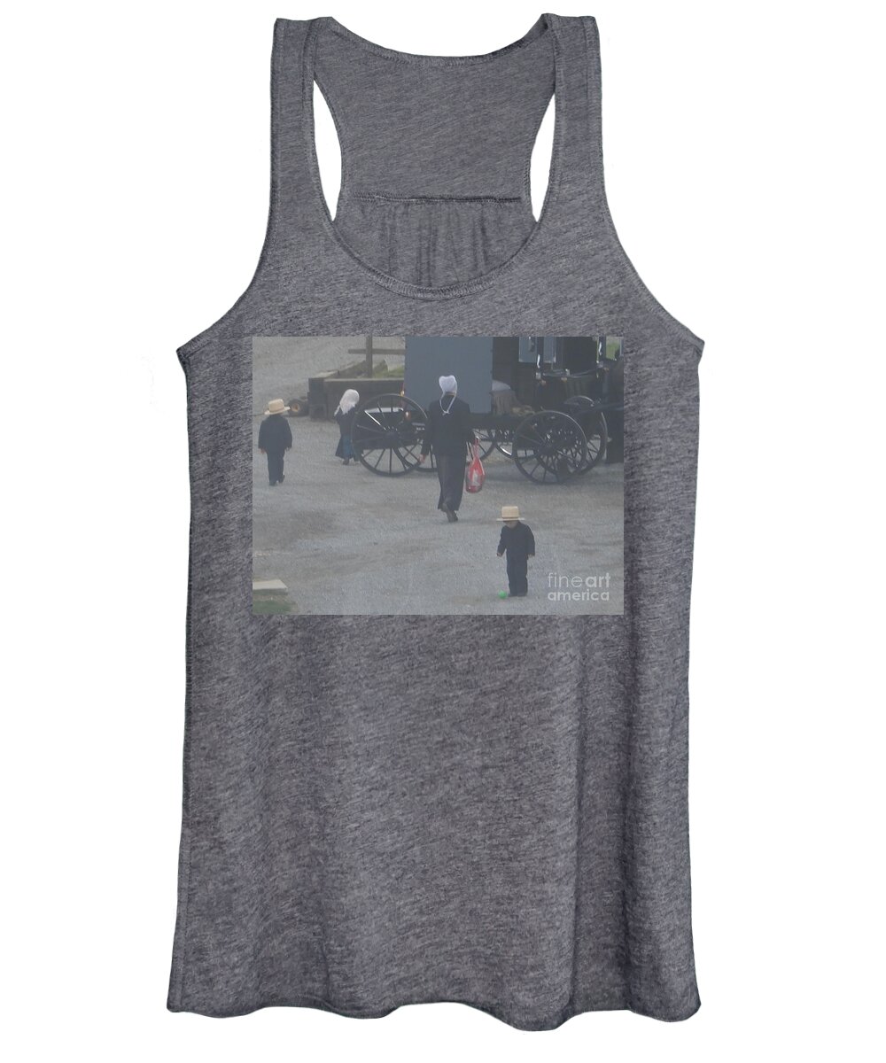 Amish Women's Tank Top featuring the photograph A Handful for Mom by Christine Clark