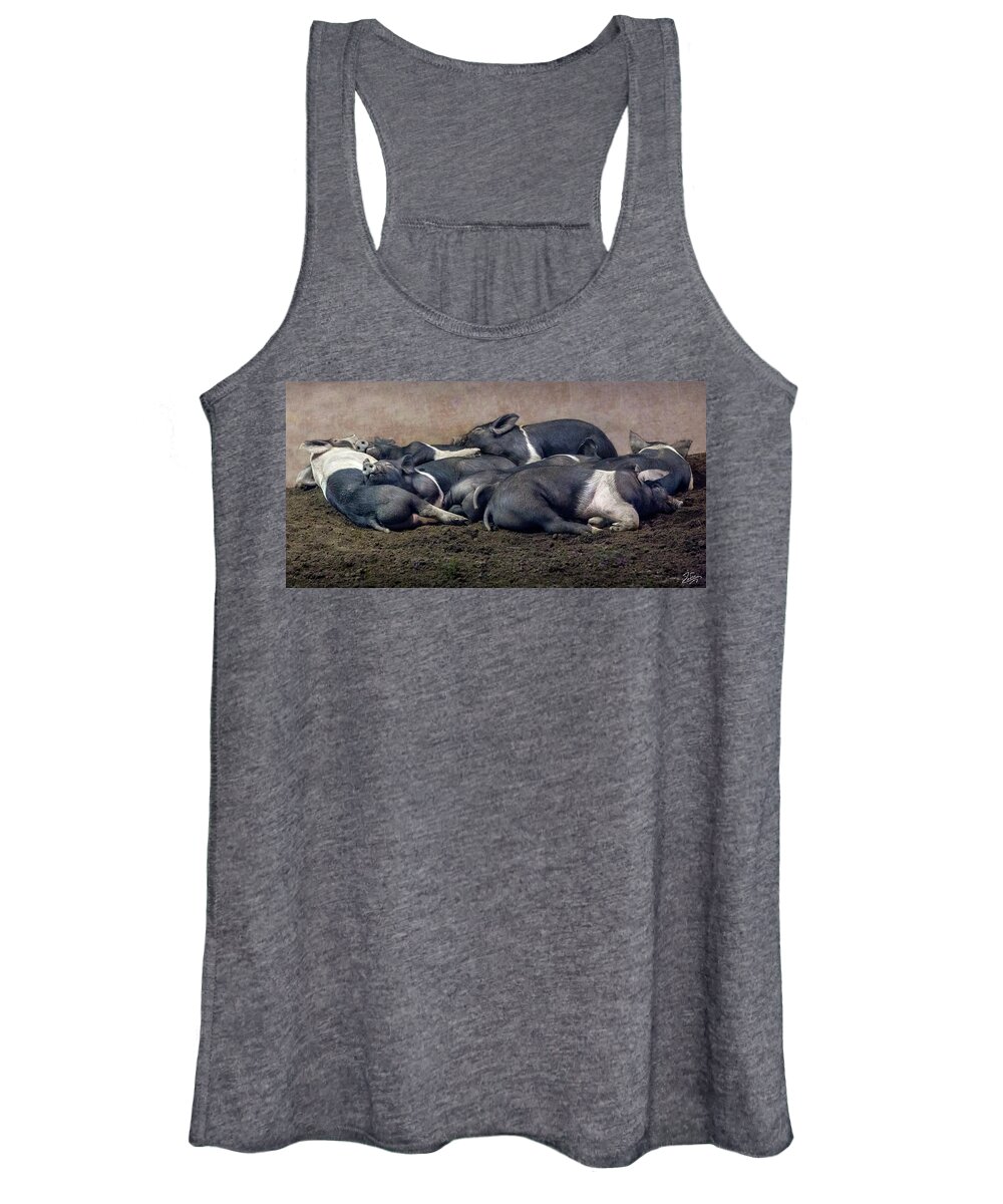 Pig Women's Tank Top featuring the photograph A Pile Of Pampered Piglets by Endre Balogh
