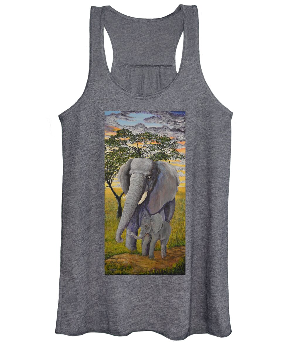 Louisville Zoo Women's Tank Top featuring the painting A Stroll in the Shade by Rod B Rainey