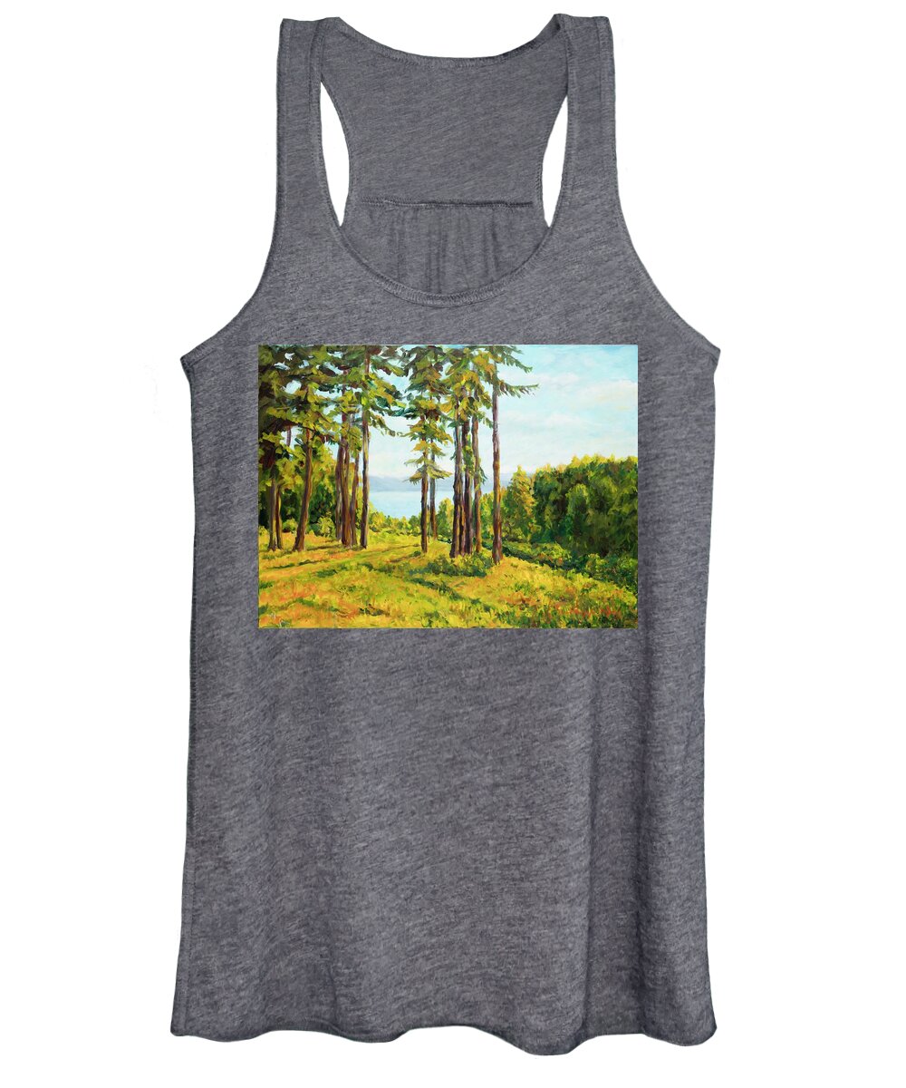 Landscape Women's Tank Top featuring the painting A View to the Lake by Ingrid Dohm