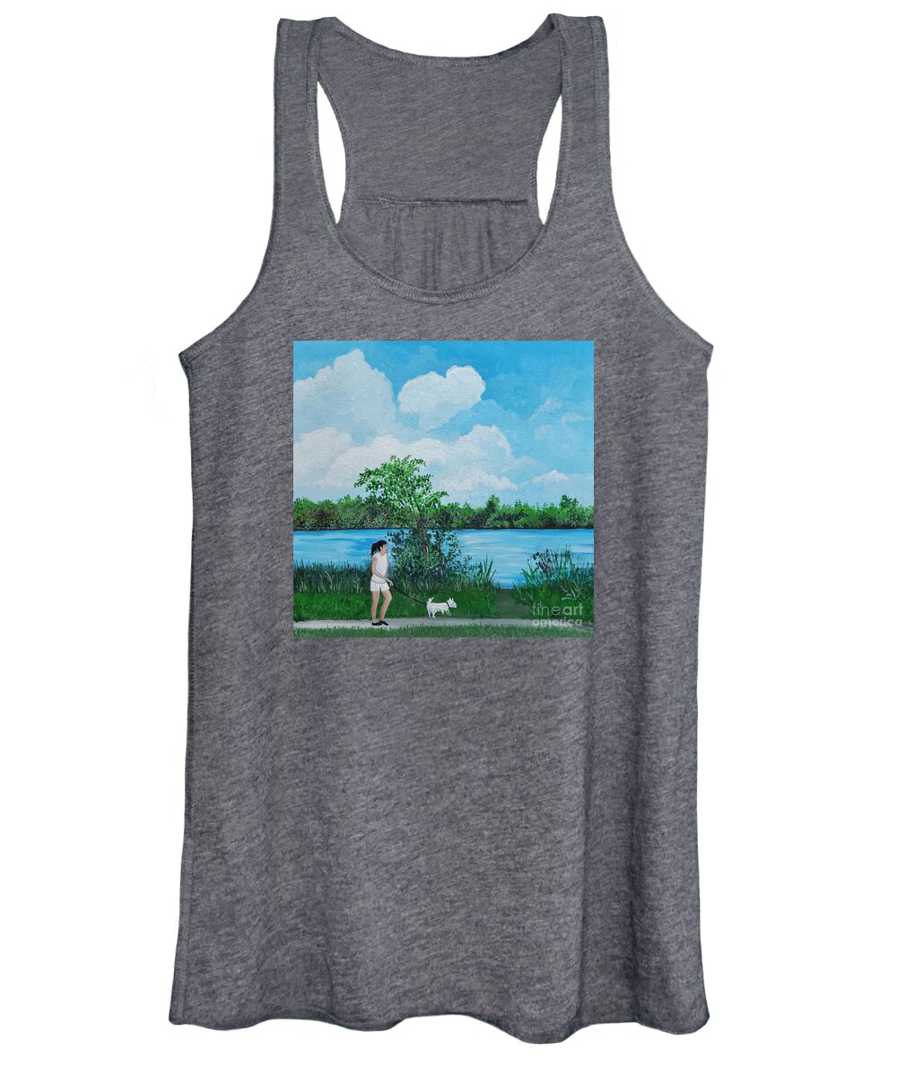 Montreal Women's Tank Top featuring the painting A Walk Along the River by Reb Frost