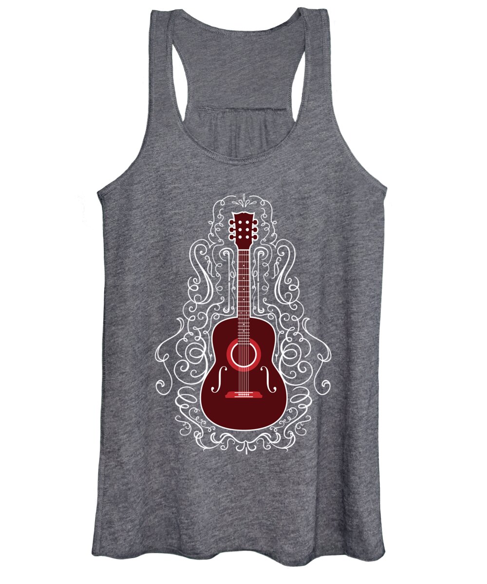 Guitar Women's Tank Top featuring the painting Acoustic Guitar With Scroll Design by Little Bunny Sunshine