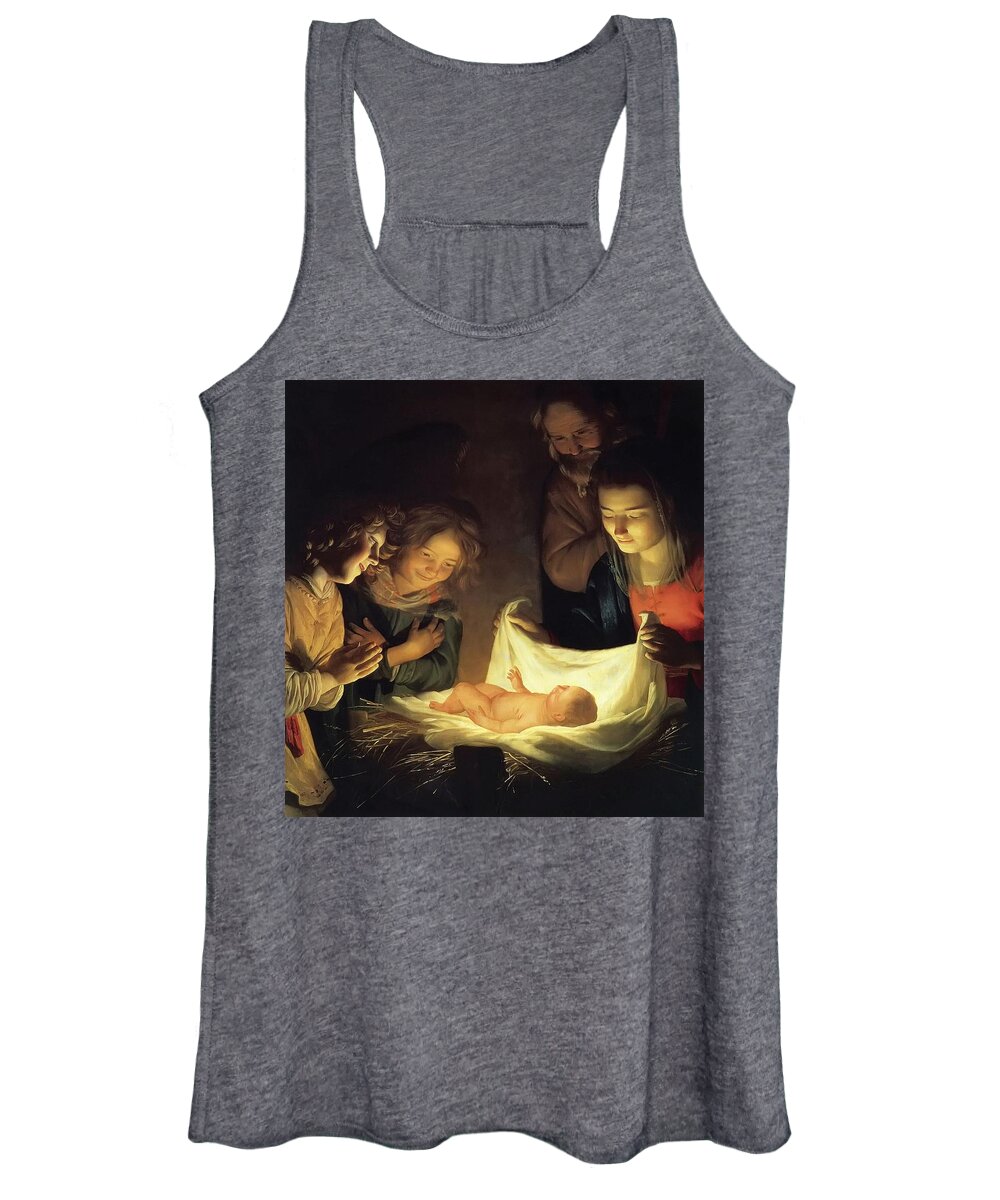 Nativity Women's Tank Top featuring the painting Adoration of the Child #1 by Gerrit van Honthorst