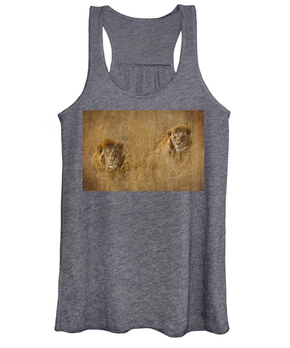 African Lion Women's Tank Top featuring the tapestry - textile African Lion Brothers by Kathy Adams Clark