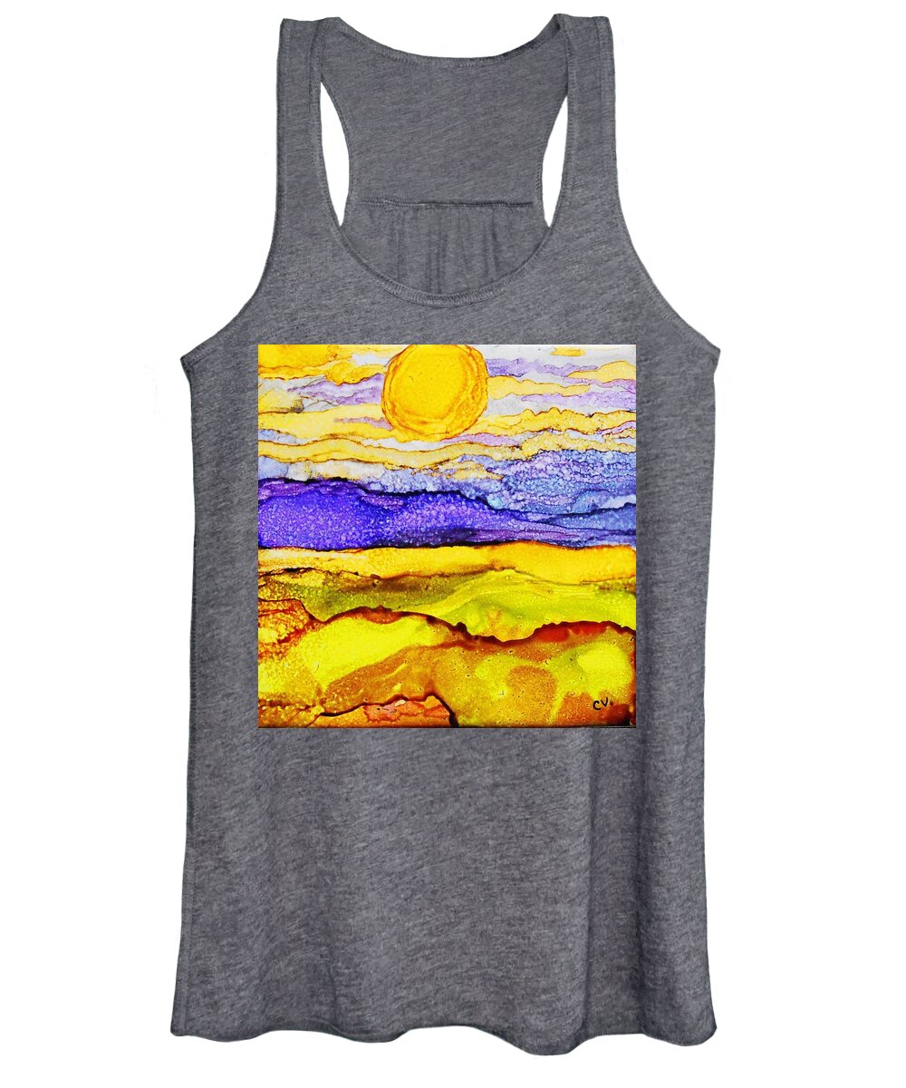 Alcohol Ink Women's Tank Top featuring the painting Golden Fields - A 242 by Catherine Van Der Woerd