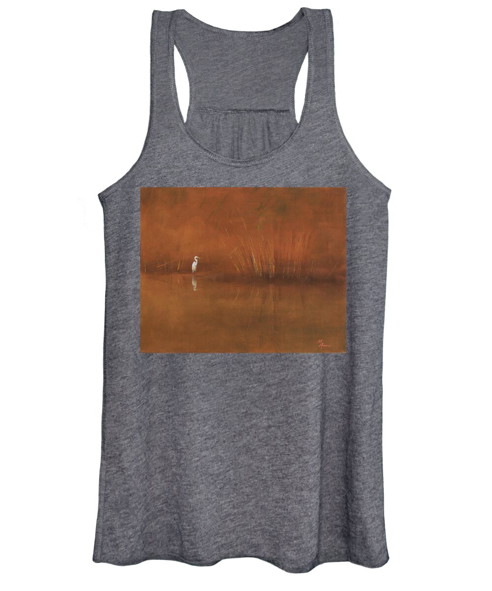 Egret Women's Tank Top featuring the painting Egret by Attila Meszlenyi